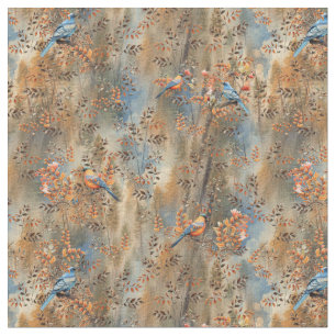 Tall trees, the Leaves of Autumn & Blue-Birds Fabric