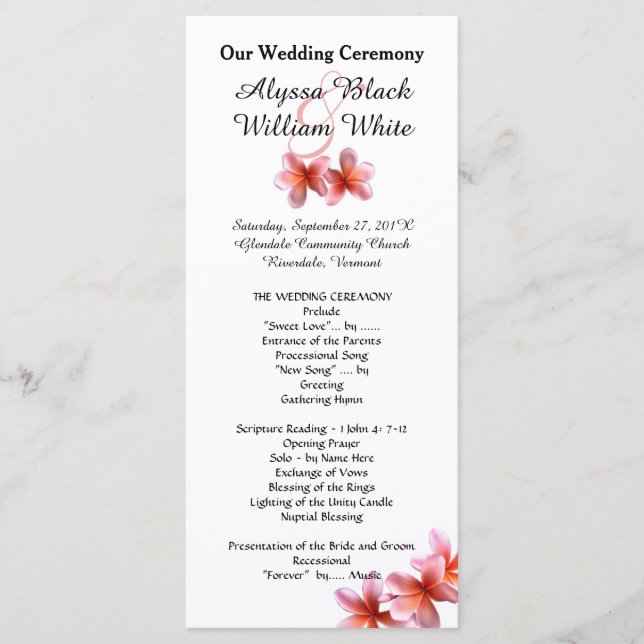 Tall Tropical Plumeria Wedding Programs (Front)