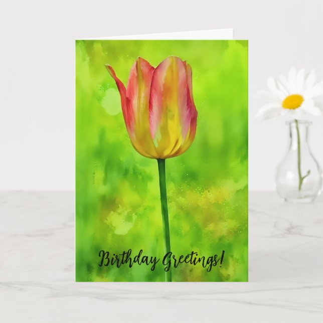 Tall Tulip Flower Art Carte d'anniversaire (Petite plante)