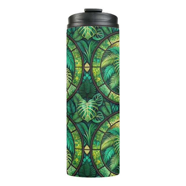 Tall tumbler with lush green tropical leaves  (Front)