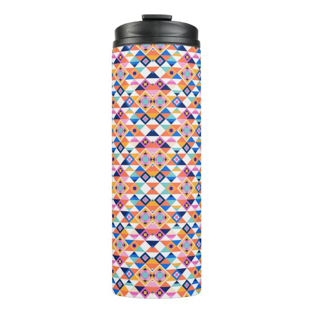 Tall water bottle with a vibrant geometric pattern (Front)