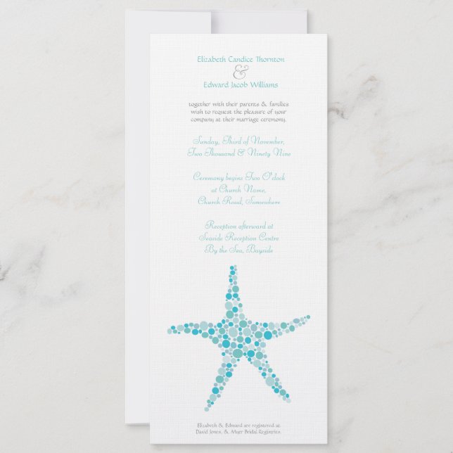 Tall Wedding Aqua Turquoise Starfish Invitation (Front)