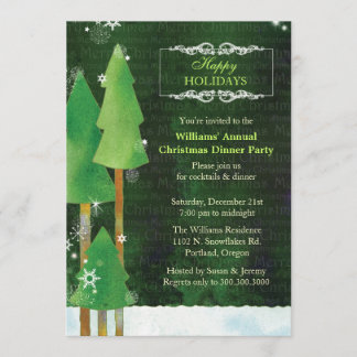 Tall Winter Trees Green Christmas Dinner Party Invitation
