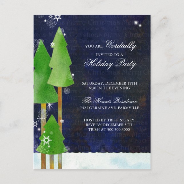 Tall Winter Trees Holiday Bash Invitation Postcard (Front)