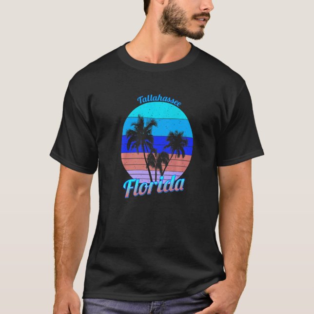 Tallahassee Florida Retro Tropical Palm Trees Vaca T-Shirt (Front)