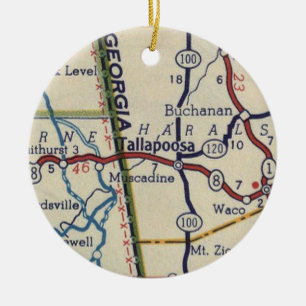 Tallapoosa GA Vintage Map Ceramic Ornament