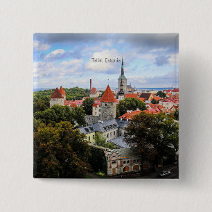 Tallin, Estonia Historic Centre,  2 Inch Square Button