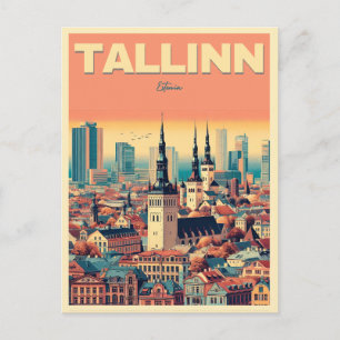 Tallinn city Estonia retro travel gifts Postcard