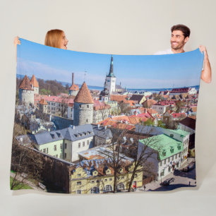 Tallinn downtown aerial view fleece blanket