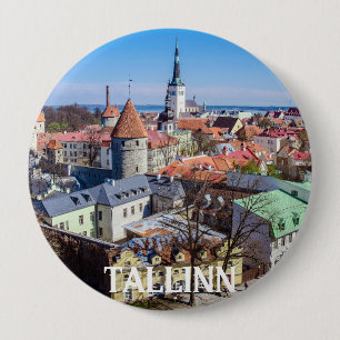 Tallinn downtown aerial view in Estonia 4 Inch Round Button