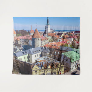 Tallinn downtown aerial view tapestry