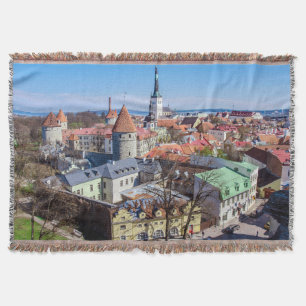 Tallinn downtown aerial view throw blanket