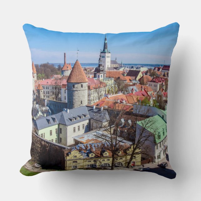 Tallinn downtown aerial view throw pillow (Front)