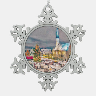 Tallinn Estonia Christmas Market Snowflake Pewter Christmas Ornament