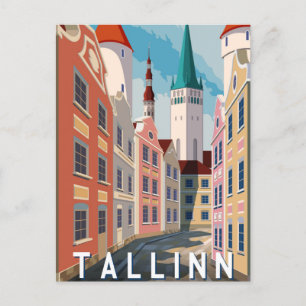 Tallinn Estonia Retro Travel Art Vintage Postcard