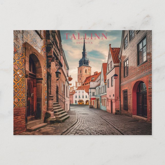 Tallinn Estonia Street Vintage Travel Postcard (Front)