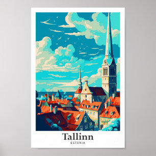 Tallinn Estonia Travel Art Vintage Illustration Poster