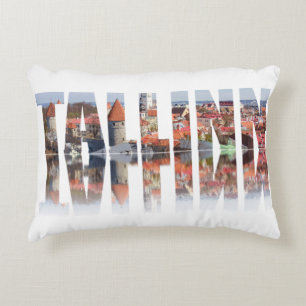 Tallinn text composed of old town view accent pillow
