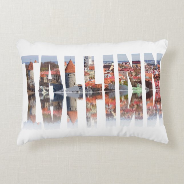 Tallinn text composed of old town view accent pillow (Front)