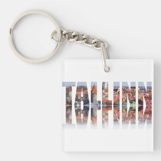 Tallinn text composed of old town view keychain (Front)