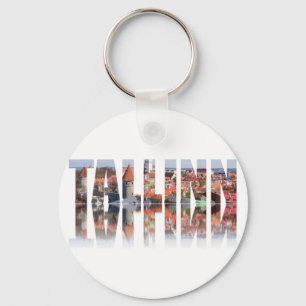 Tallinn text composed of old town view keychain