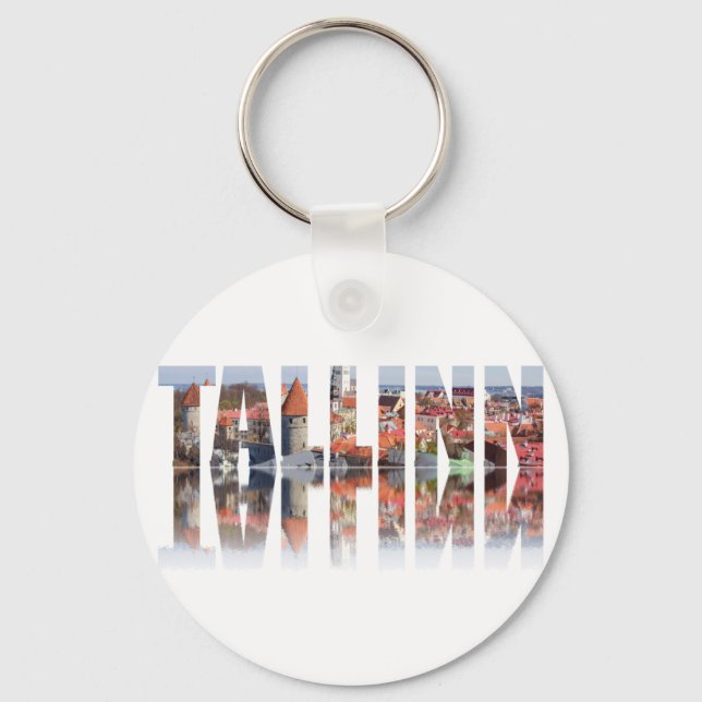 Tallinn text composed of old town view keychain (Front)