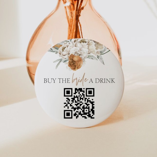 TALLULAH Terracotta Buy the Bride a Drink QR Code 2 Inch Round Button (Creator Uploaded)