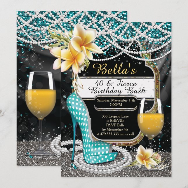 Talons et boissons Dames Invitations d'anniversair (Devant / Derrière)