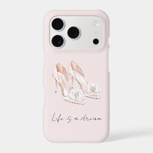 Talons Rose Pâle Blush Blanc avec Fleurs Blanches 