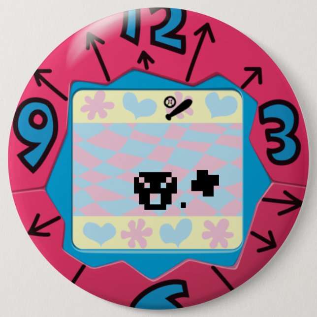 Tamagotchi badge. 6 inch round button (Front)