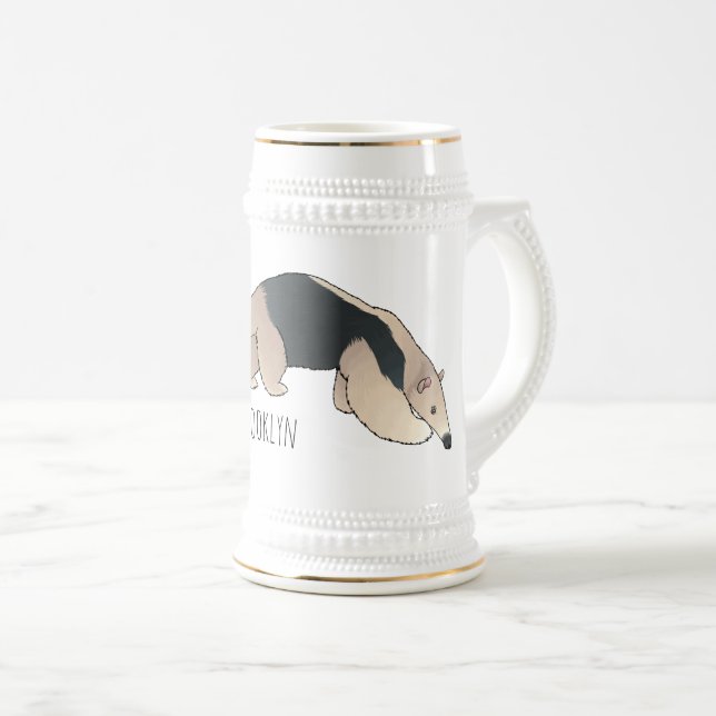 Tamandua cartoon illustration  beer stein (Front Right)