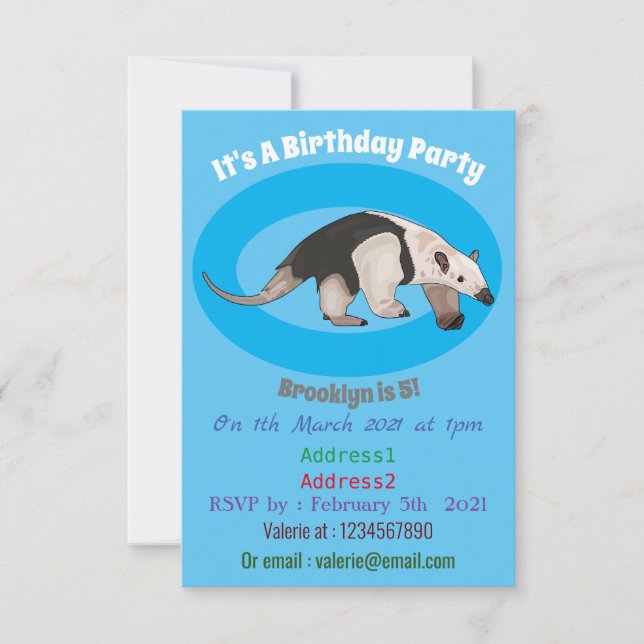 Tamandua cartoon illustration invitation (Front)