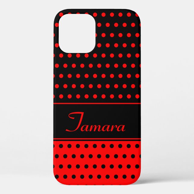 Tamara - Custom Name Template, Red And Black Dots Case-Mate iPhone Case (Back)