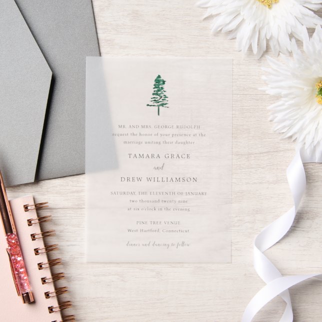 Tamara Pine Tree Modern Wedding Vellum Invitations (Wedding)