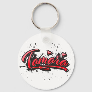 Tamara red Heart Graffiti Key Keychain