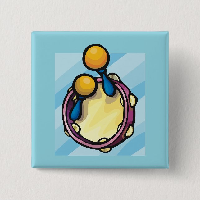 Tamborine And Maraccas 2 Inch Square Button (Front)