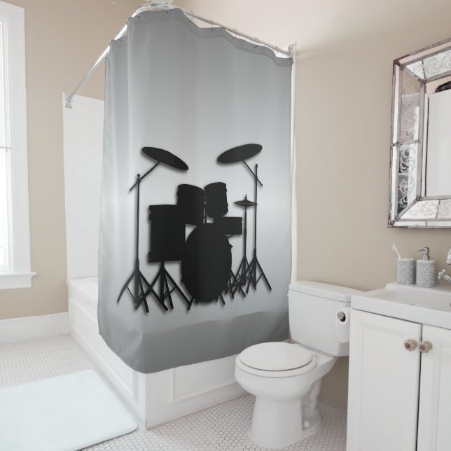 Tambours Musique Design Douche Argent Rideau (En situation)