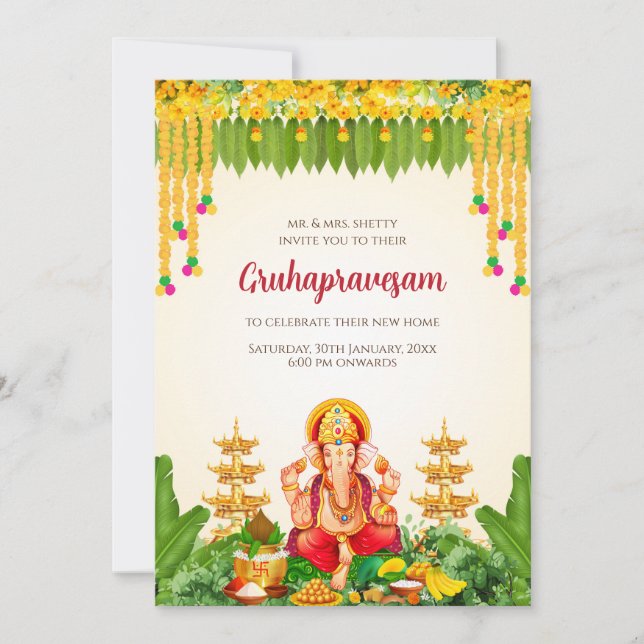 Tamil Gruhapravesham invitations Telugu Houserécha (Devant)