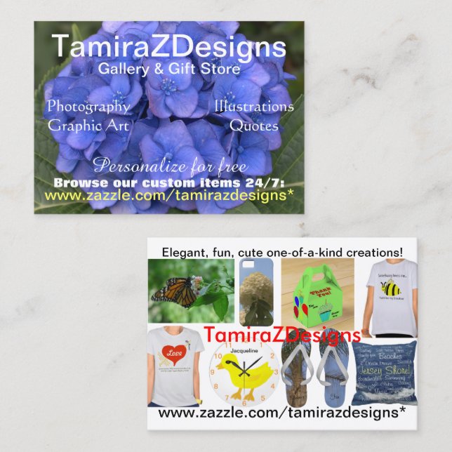 TamiraZDesigns Carte de visite Blue Hydrangea (Devant / Derrière)