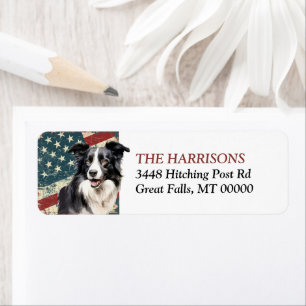 Tamis Collie Chien Adresse de Retour Drapeau USA G
