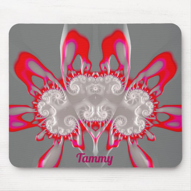 TAMMY ~ FLUORO PINK RED GRAY WHITE ~ Fractal  Mouse Pad (Front)