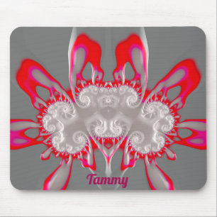 TAMMY ~ FLUORO PINK RED GRAY WHITE ~ Fractal Mouse Pad