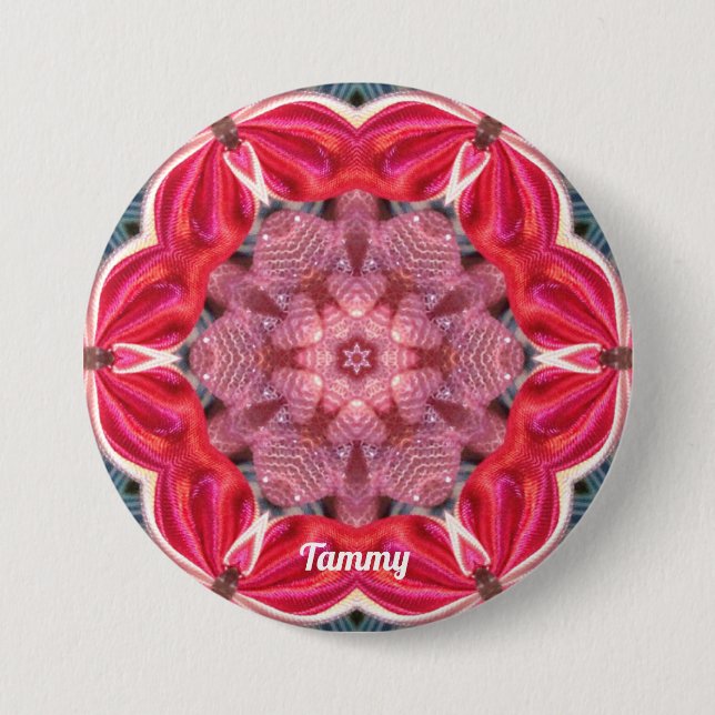 TAMMY ~ White Pink Green BLING ~  3 Inch Round Button (Front)
