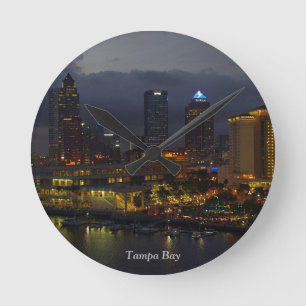 Tampa Bay Night Skyline Round Clock