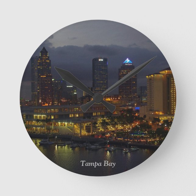 Tampa Bay Night Skyline Round Clock (Front)