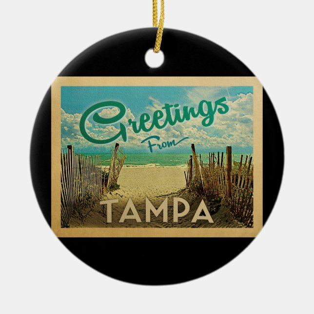 Tampa Beach Vintage Travel Ceramic Ornament (Front)