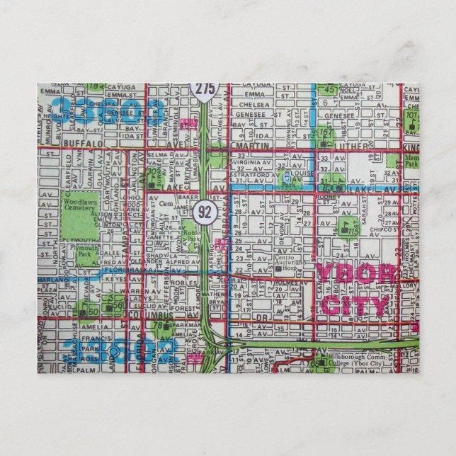 TAMPA, FL Vintage Map Postcard (Front)