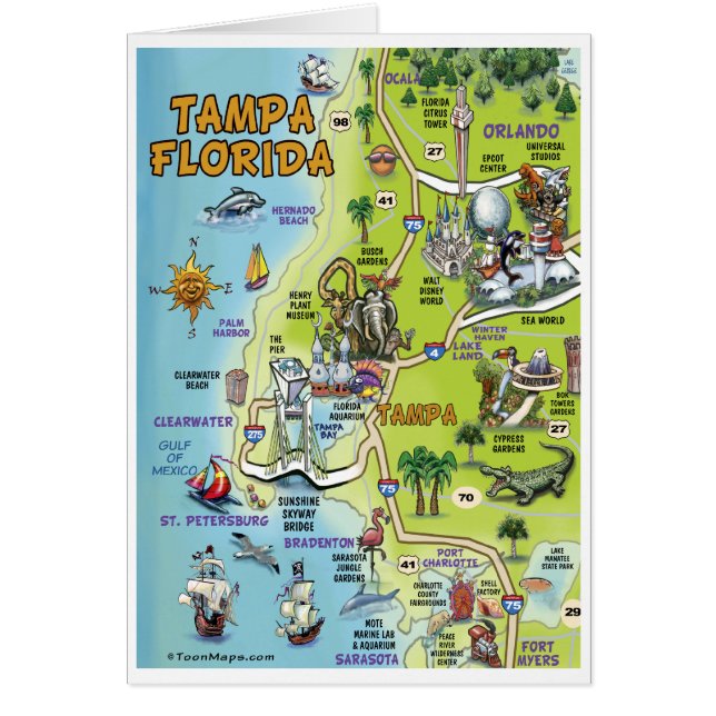 Tampa Florida Cartoon Map (Front)