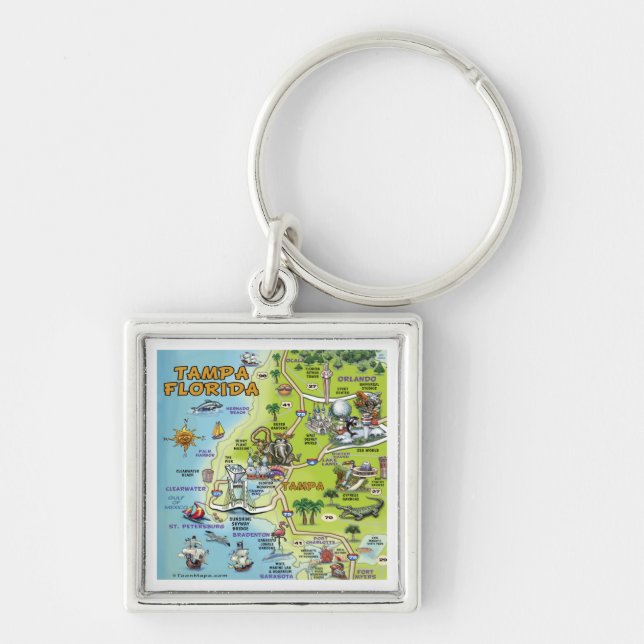 Tampa Florida Cartoon Map Keychain (Front)