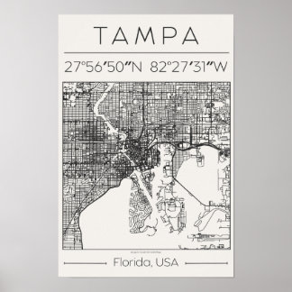 Tampa Florida Charcoal City Map Poster ModernUrban
